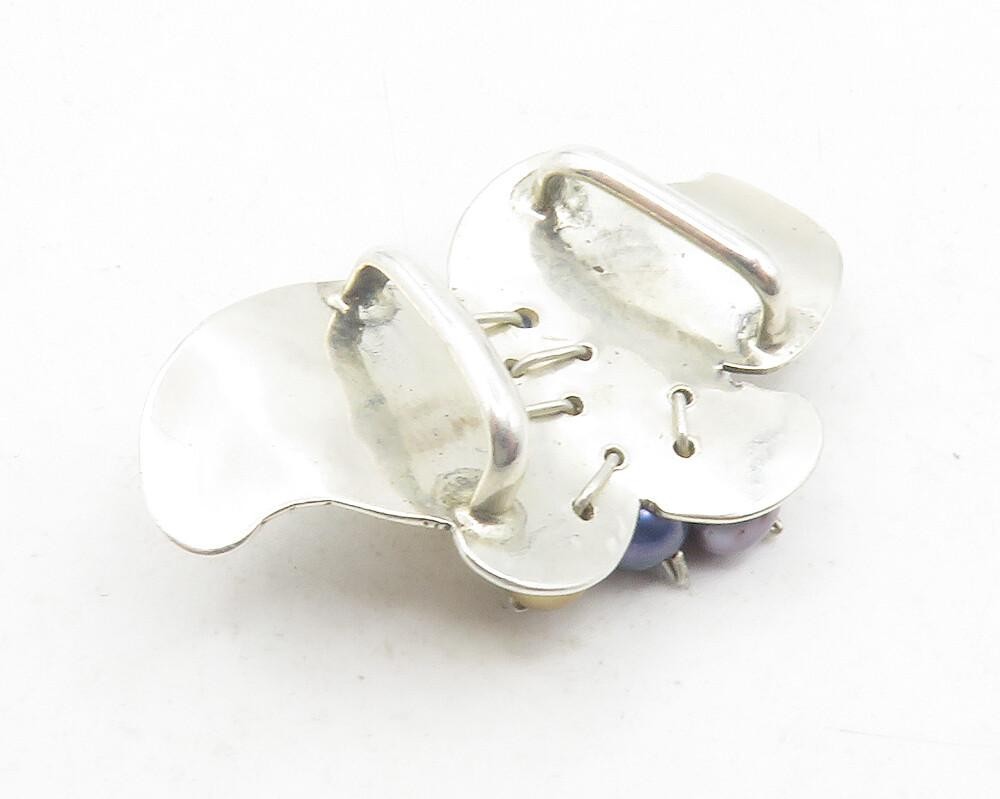 925 Sterling Silver Multi Color Pearl Beads Floral Leaf Slide Pendant PT9682