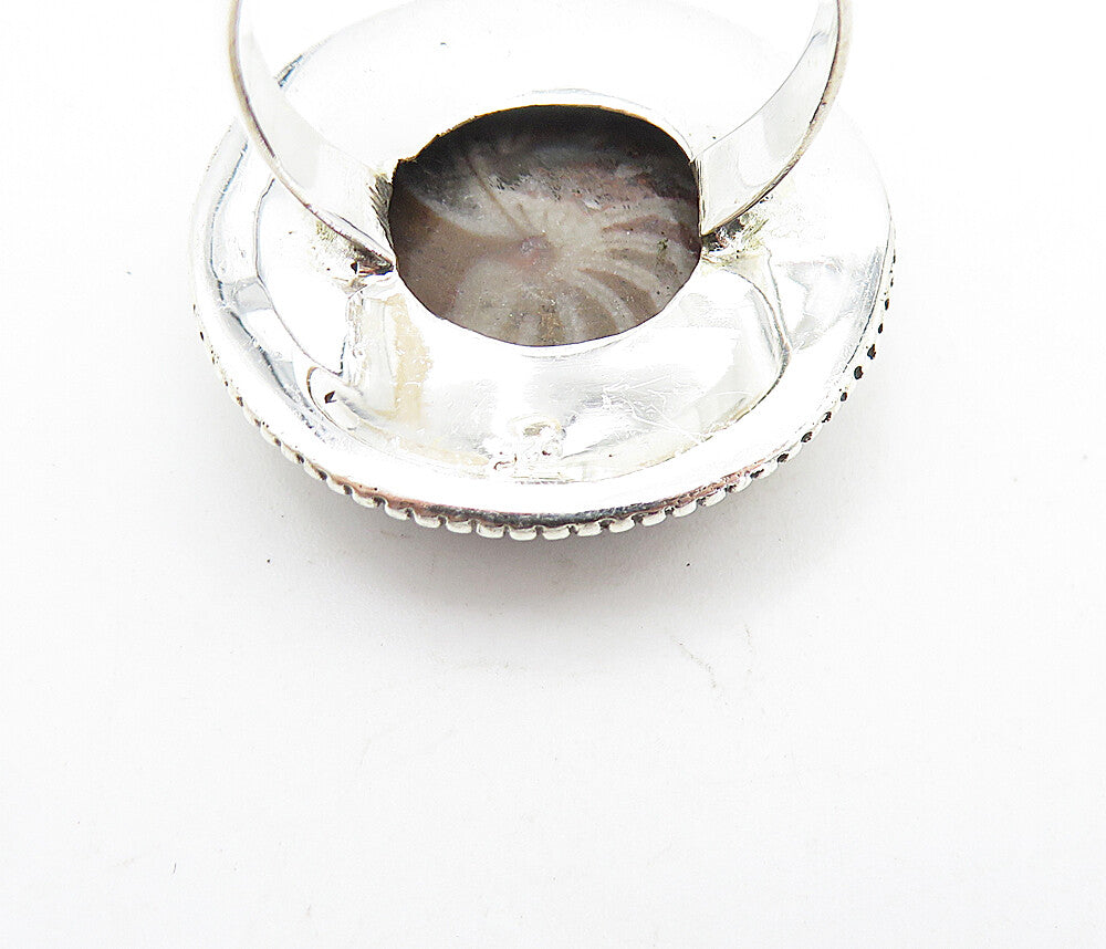 925 Sterling Silver Jasper Round Fluted Border Cocktail Ring Sz 8 RG8017