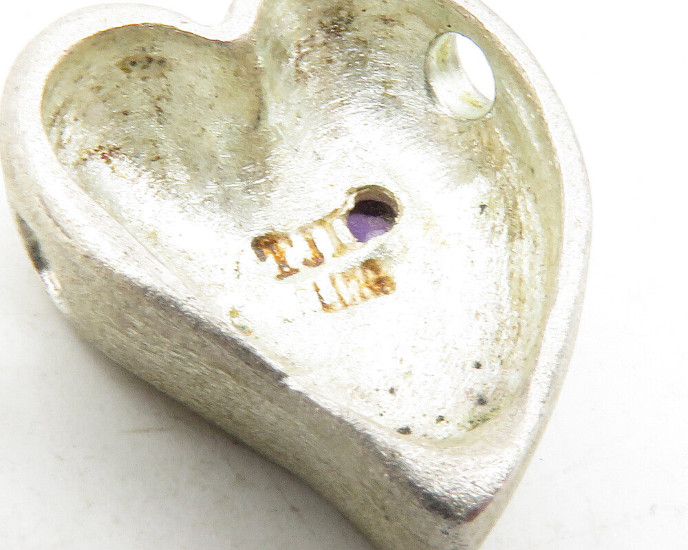 TJI 925 Sterling Silver Vintage Petite Amethyst Love Heart Pendant PT9738