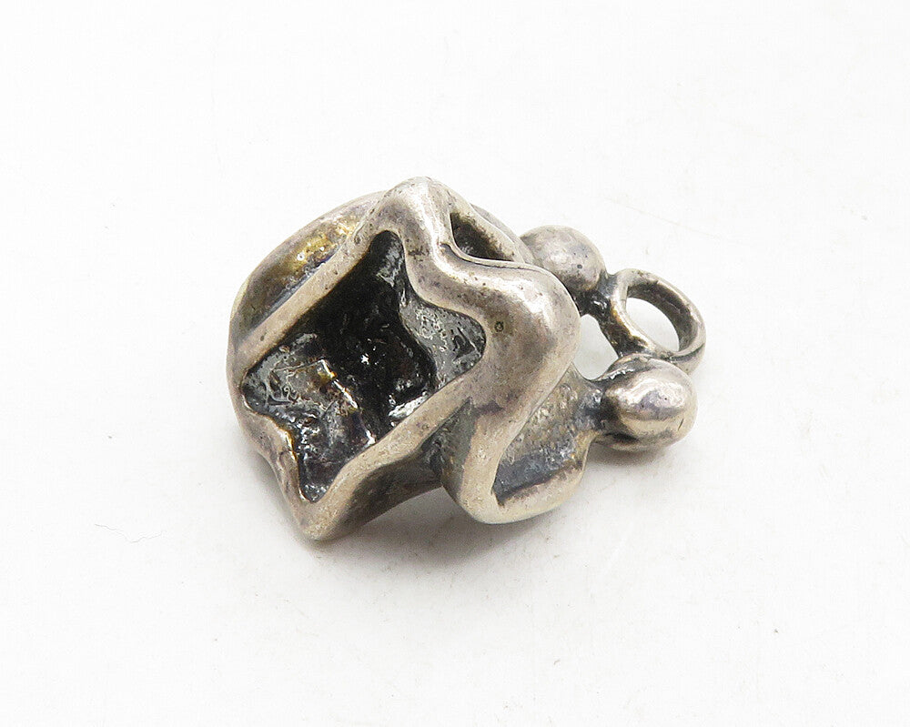925 Sterling Silver Vintage Modernist Sculpted Sitting Couple Pendant PT7674