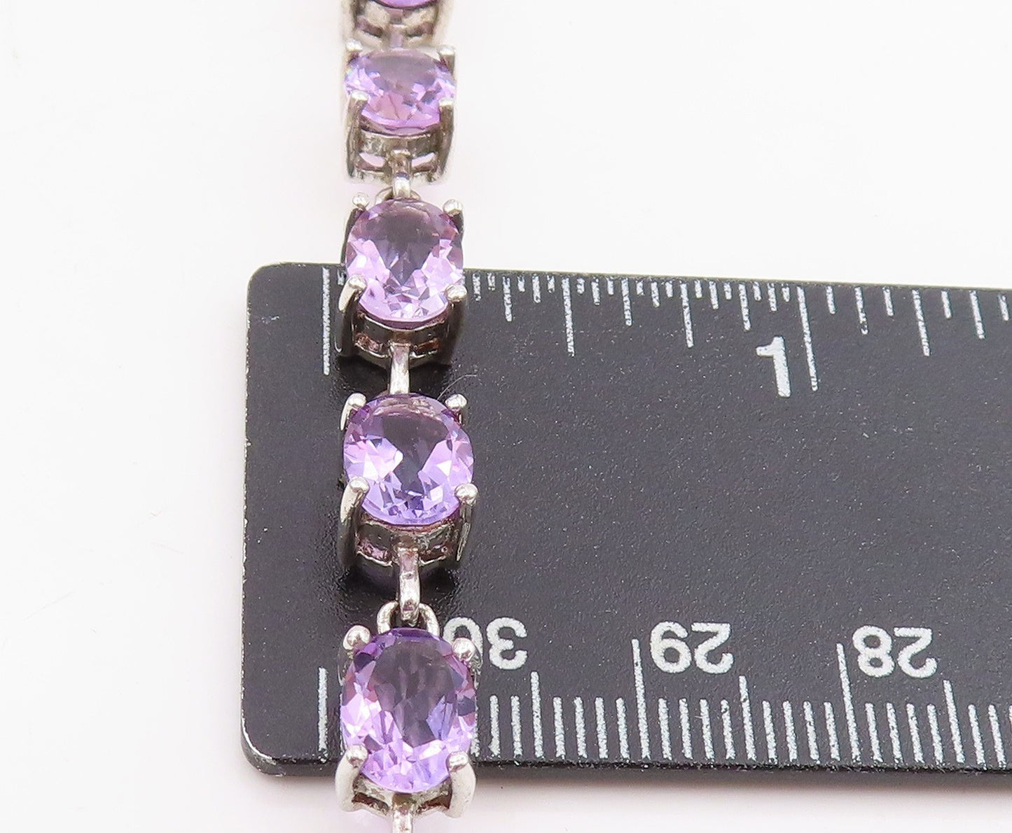 925 Sterling Silver Vintage Bracelet Elegant Real Amethyst Link Chain BT11544