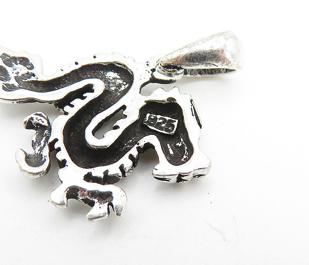 925 Sterling Silver Vintage Petite Oxidized Dragon Motif Pendant PT5636
