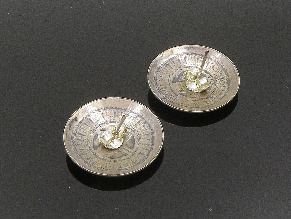 SOUTHWESTERN 925 Sterling Silver Vintage Etched Face Motif Stud Earrings EG11623