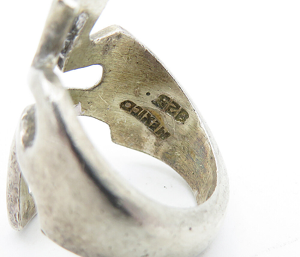 MEXICO 925 Sterling Silver Vintage Religious Cross Band Ring Sz 4.5 RG3863