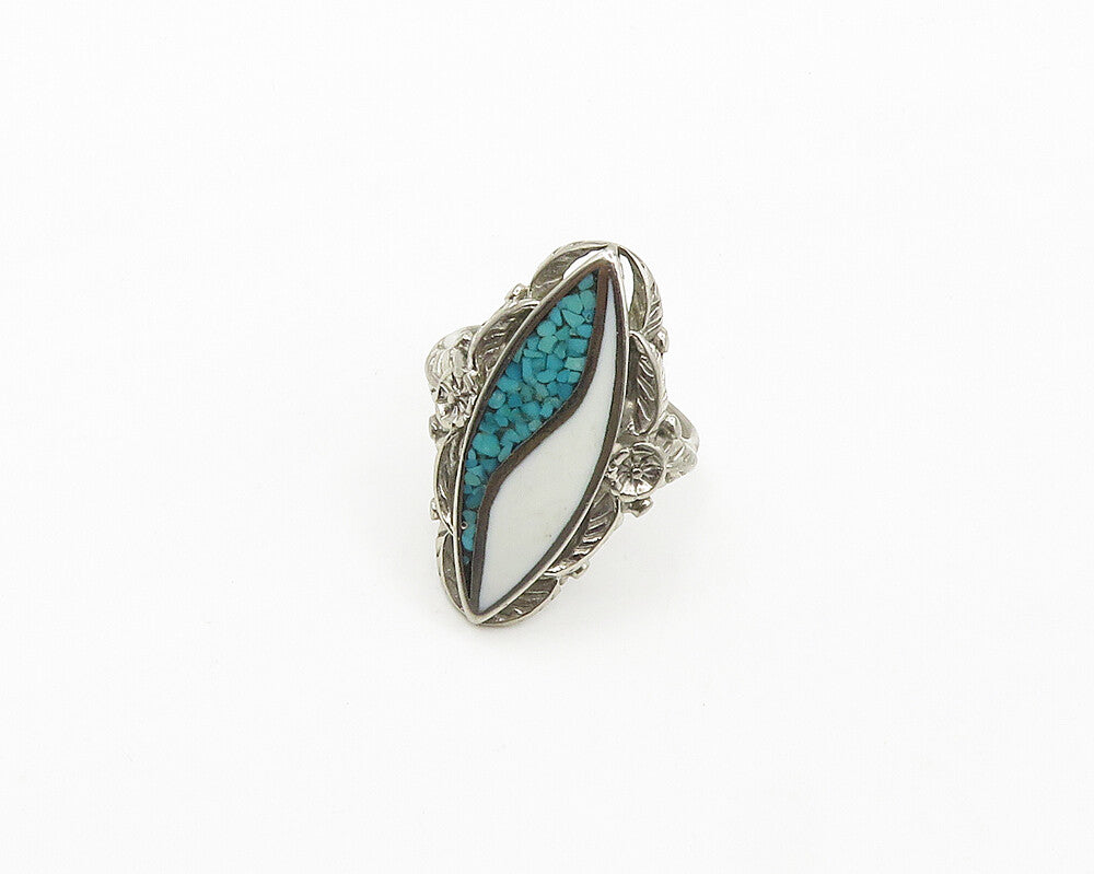 SOUTHWESTERN 925 Silver Vintage Mother Of Pearl Cocktail Ring Sz 8.5 RG18163