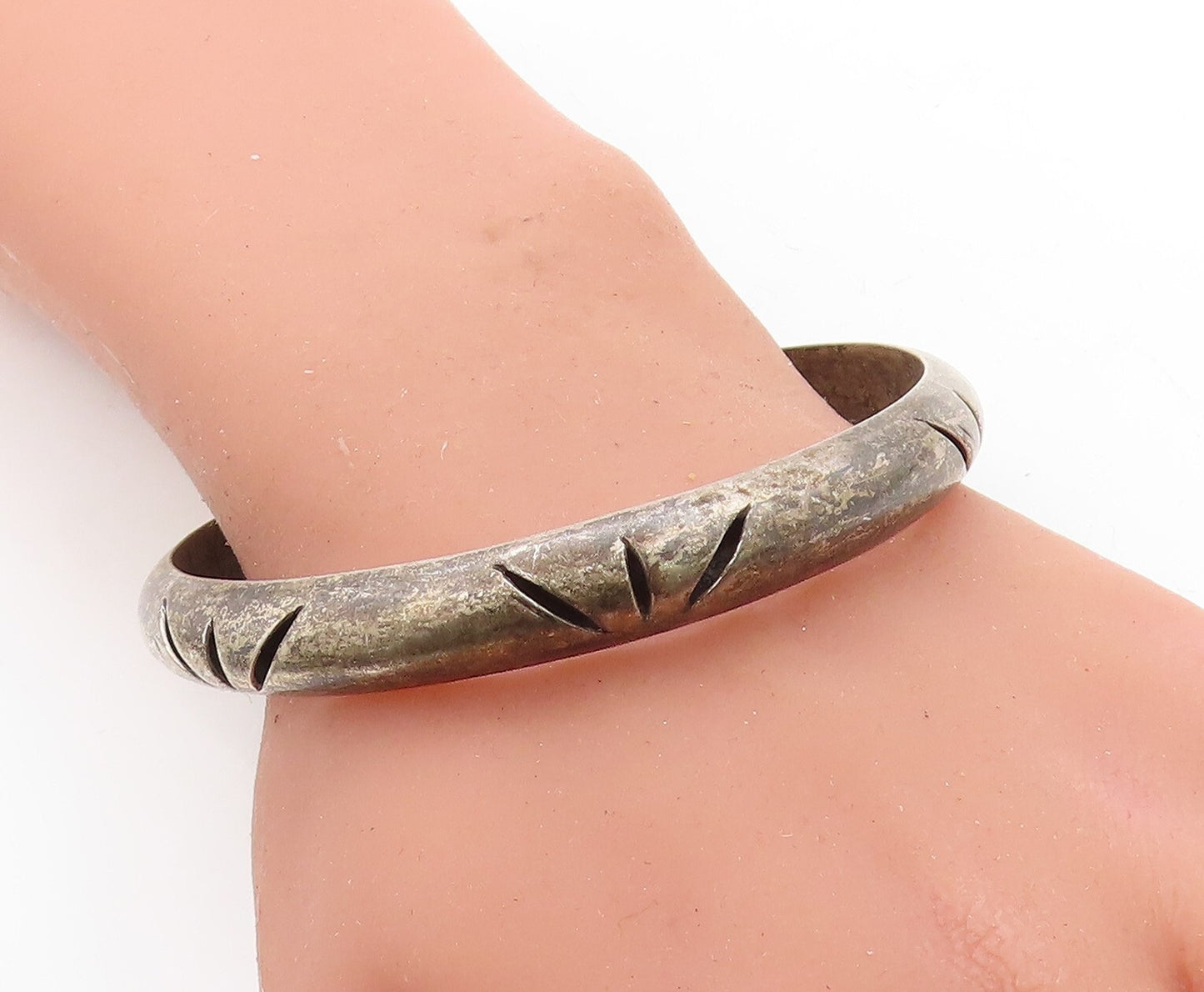 MEXICO 925 Sterling Silver Vintage Dark Tone Cutout Bangle Bracelet BT1809
