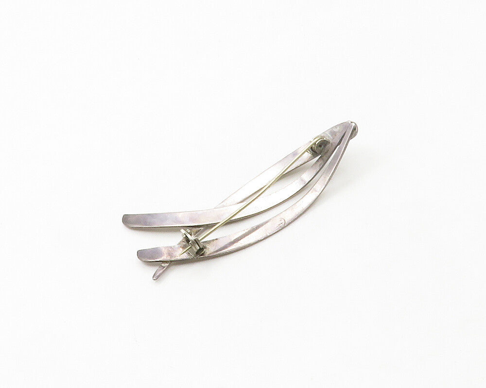 ISRAEL 925 Sterling Silver Vintage Modernist Smooth Shiny Brooch Pin BP6668