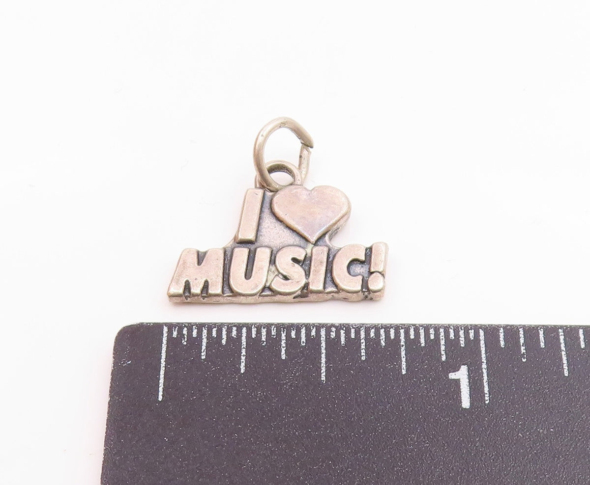 925 Sterling Silver Vintage Shiny Heart I Love Music Pendant PT19174