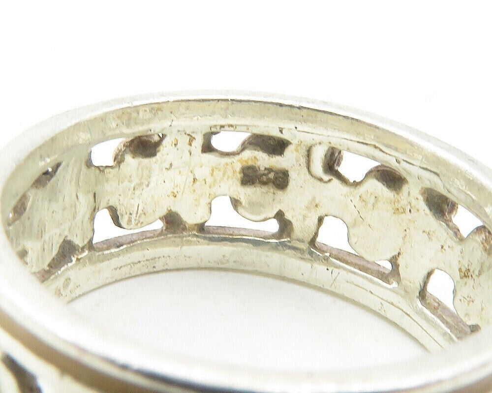 925 Sterling Silver Vintage Flower Motif Round Band Ring Sz 8.5 RG11939
