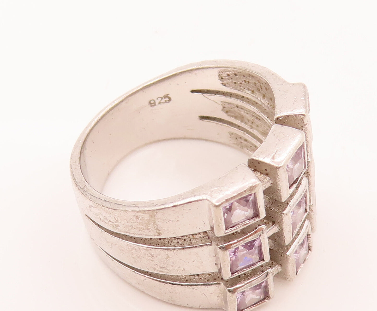 925 Sterling Silver Vintage 9 Princess Cut CZ Chessboard Ring Sz 6 RG26579