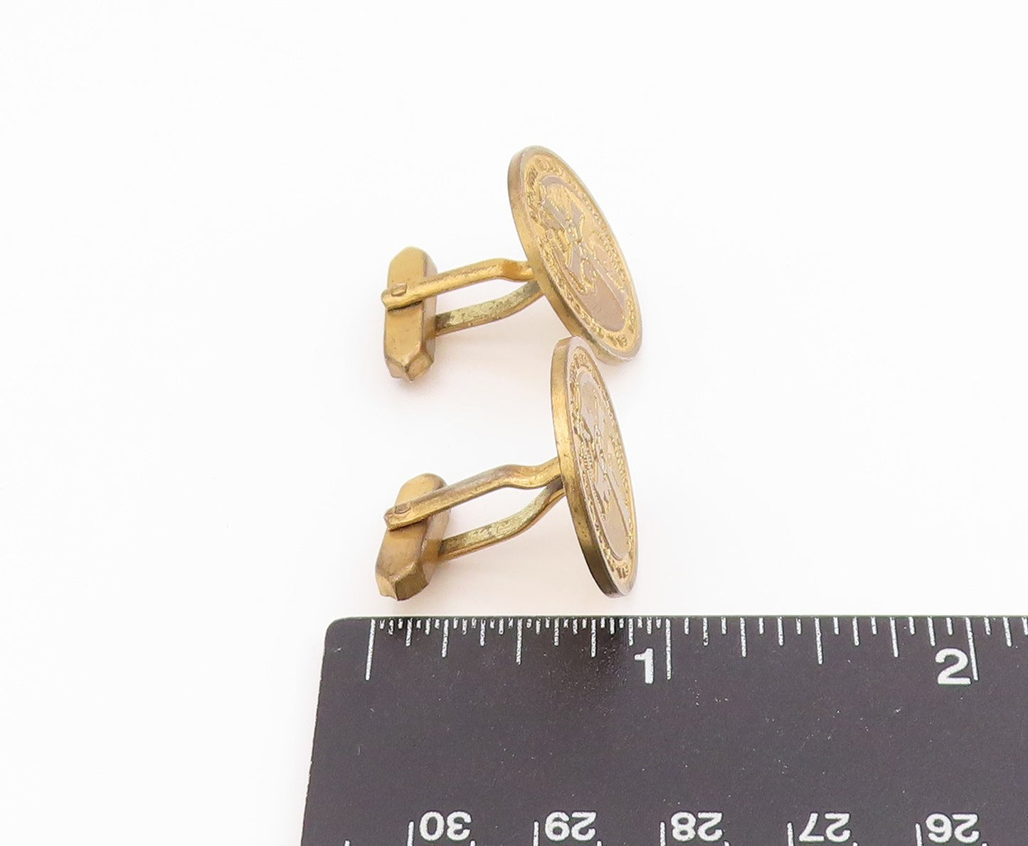 925 Sterling Silver Vintage Cufflinks 1922 Byzantine Cross Church Coins TR4149
