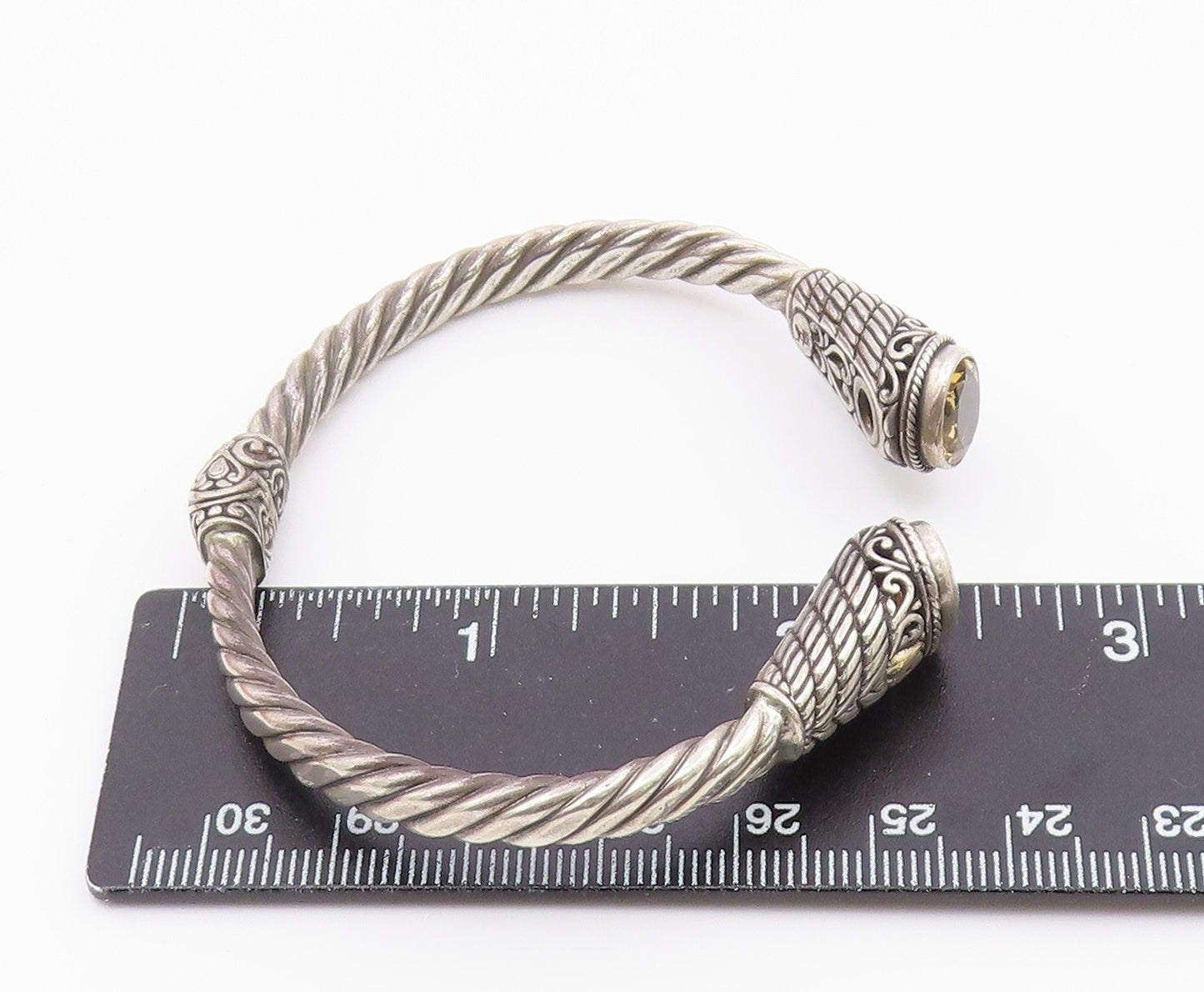 925 Sterling Silver & 18K GOLD Vintage Citrine Twist Cuff Bracelet BT8618