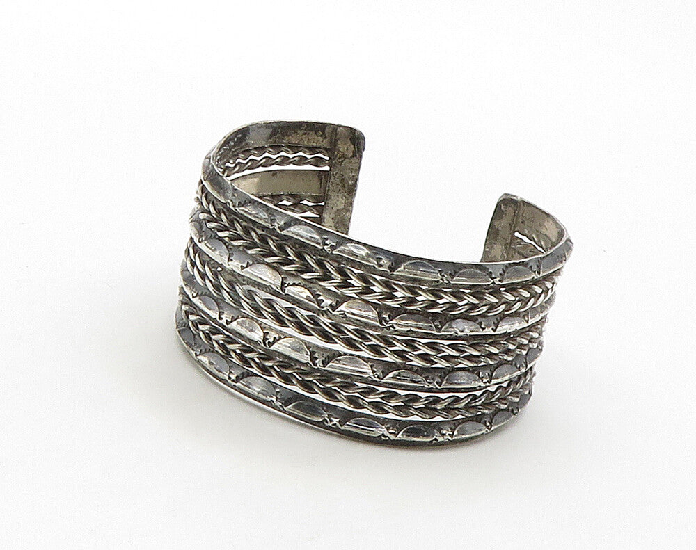 NAVAJO 925 Sterling Silver Vintage Wheat Twist Split Cuff Bracelet BT6383