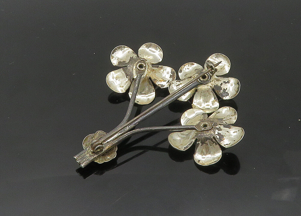 925 Sterling Silver Vintage Blue Topaz Flower Bunch Motif Brooch Pin BP8227