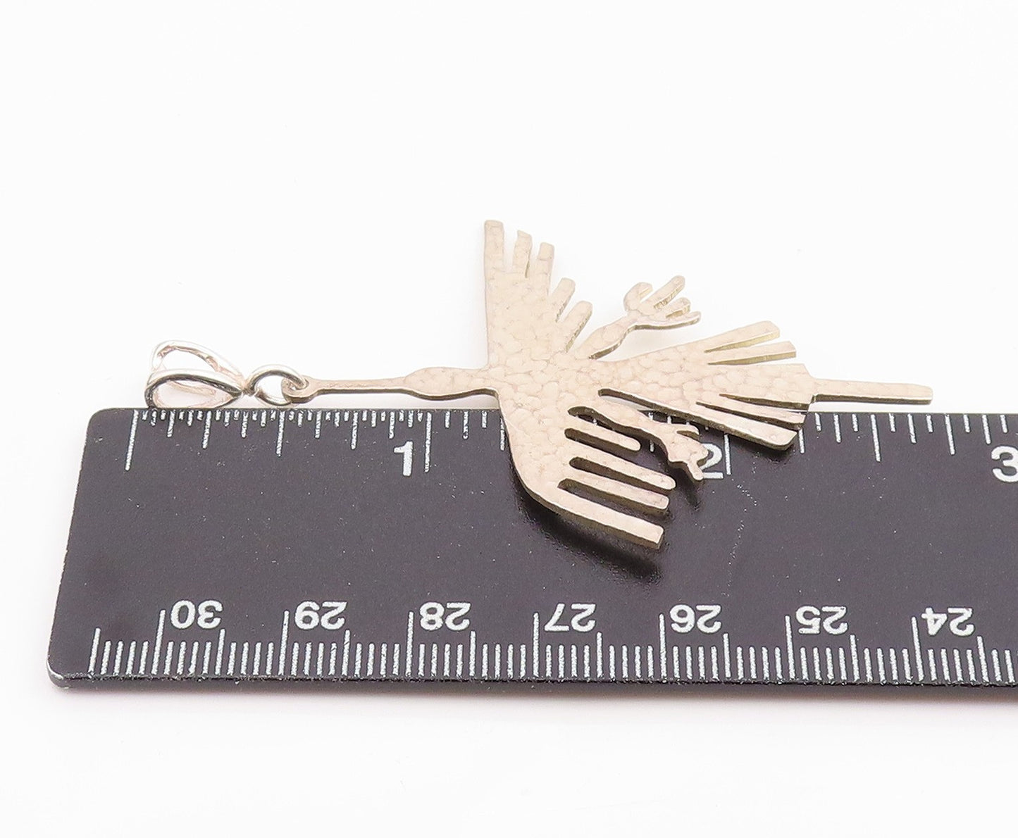 925 Sterling Silver Vintage Pendant PERU Hammered Hummingbird Cutout PT26006