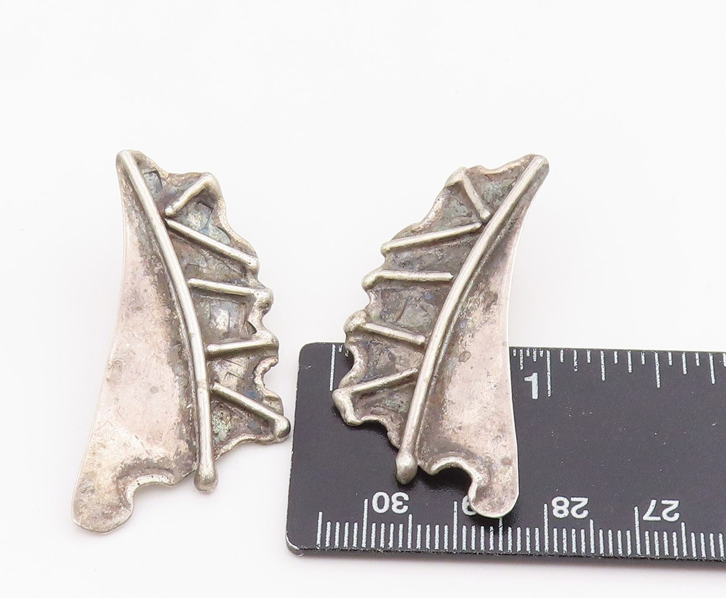 925 Sterling Silver Vintage Earrings GROVES Brutalist Dragon Wings EG13950