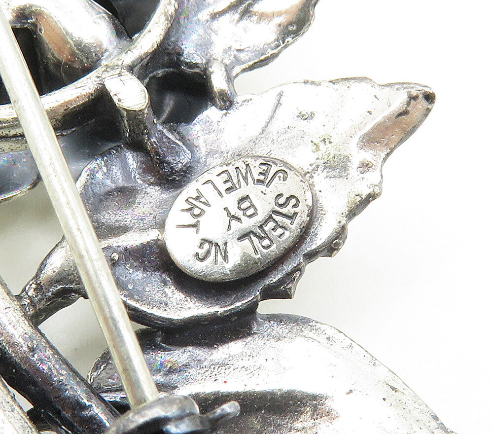 JEWEL ART 925 Sterling Silver Vintage Sculpted Flower Brooch Pin BP6201
