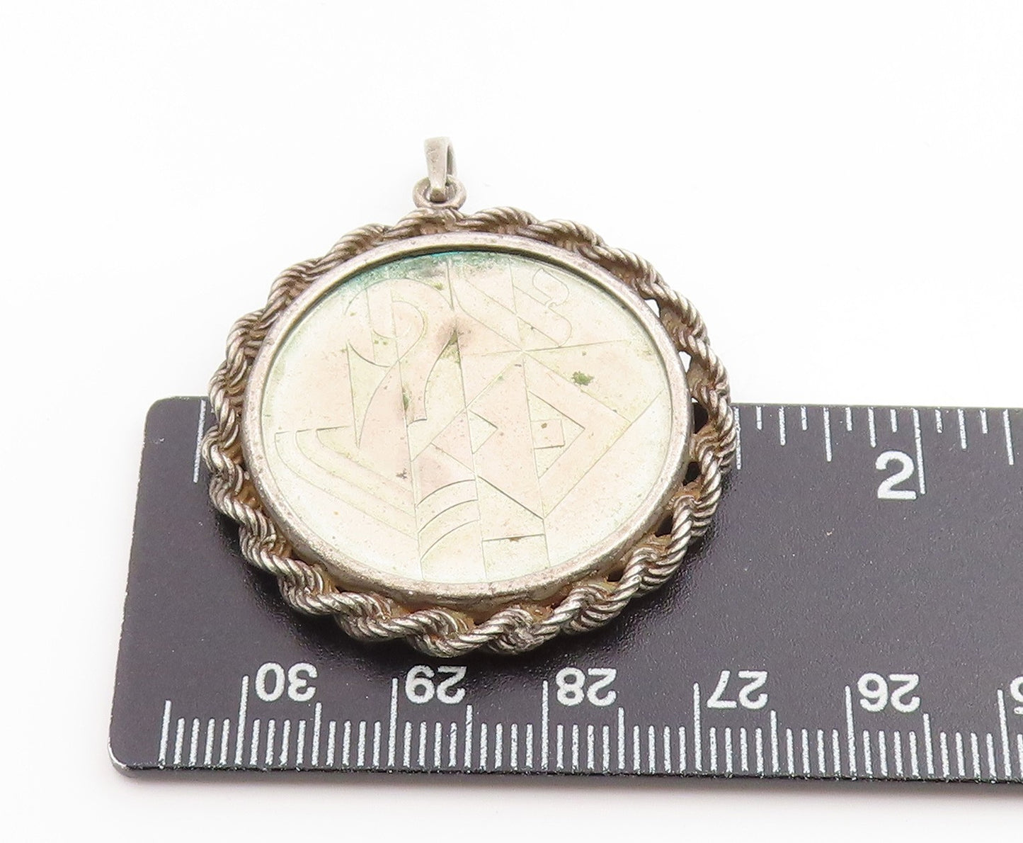925 Sterling Silver Vintage Pendant Israel Coin Rope Border Medallion PT25279