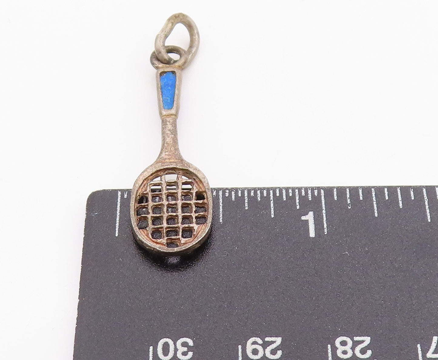 925 Sterling Silver Vintage Pendant Enameled Tennis Racket Charm PT24522