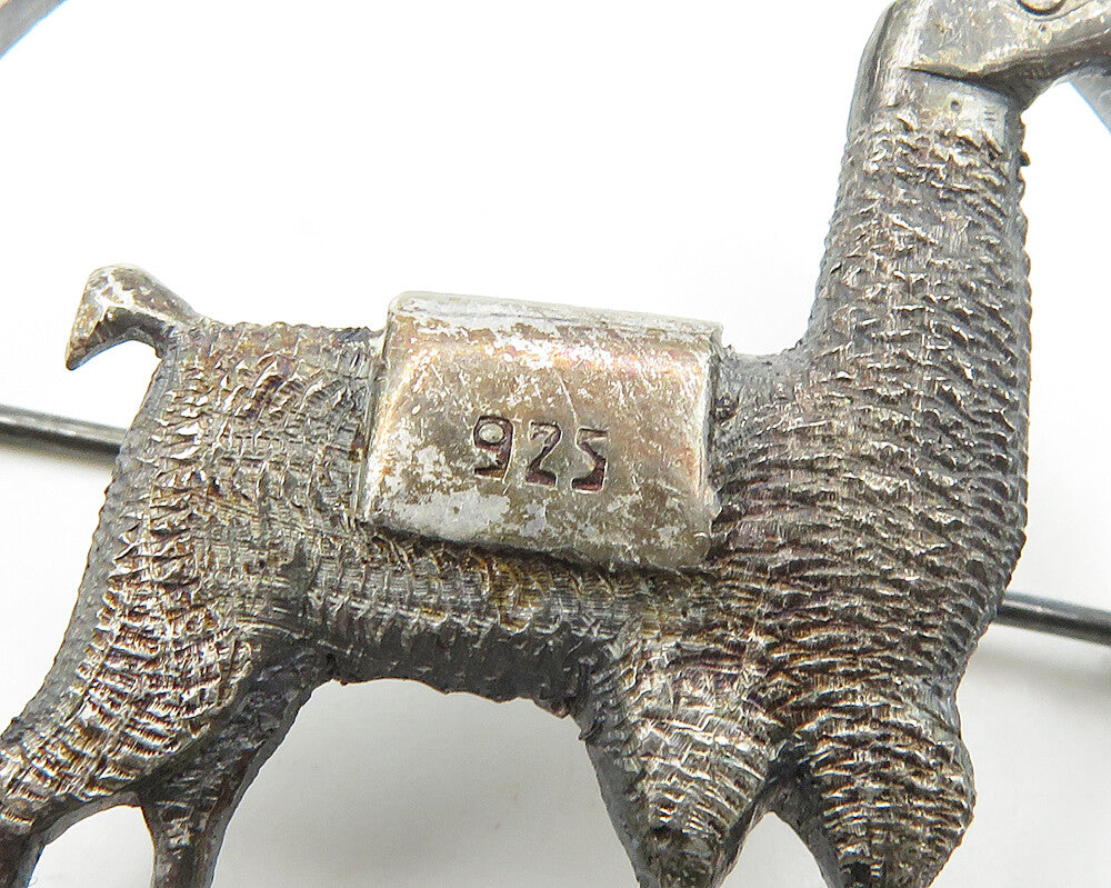 925 Sterling Silver Vintage Dark Tone Alpaca Open Circle Brooch Pin BP7300