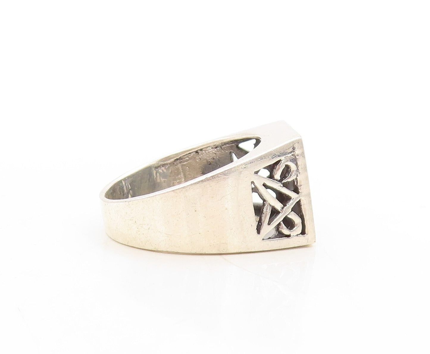 925 Sterling Silver Vintage Ring Religious Carved Om Symbol Sz 11.5 RG31353