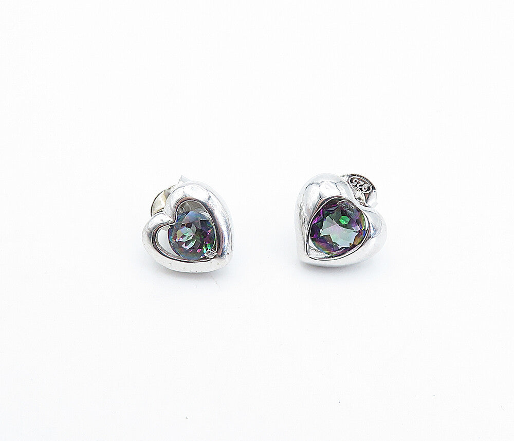 925 Sterling Silver Shiny Petite Love Heart Mystic Topaz Stud Earrings EG2118
