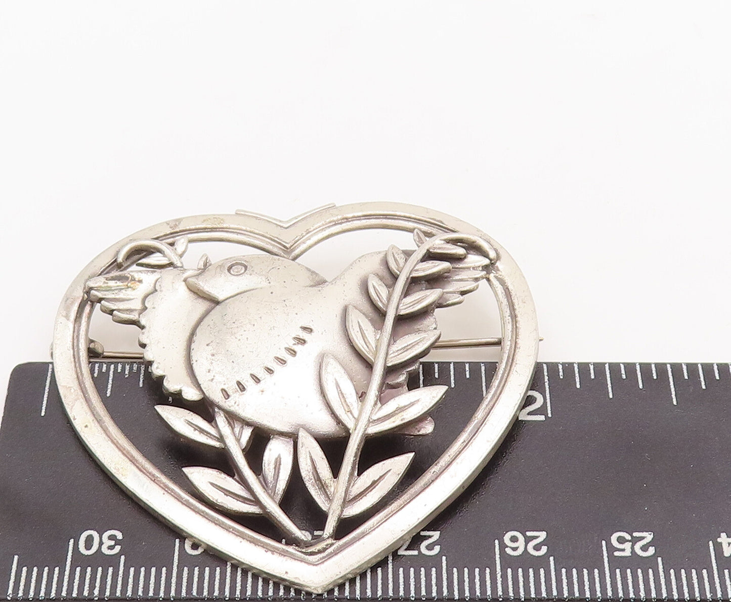 925 Sterling Silver Vintage Brooch Pin Antique Floral Cutout Love Heart BP11080