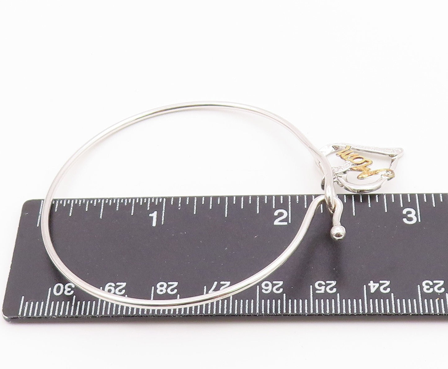 925 Sterling Silver Genuine Diamond Mom Love Heart Bangle Bracelet BT8264
