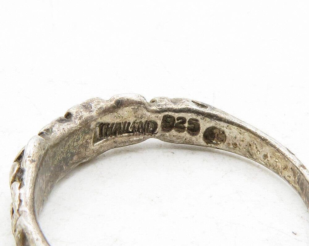 925 Sterling Silver Vintage Love Heart Floral Motif Band Ring Sz 8.5 RG12203