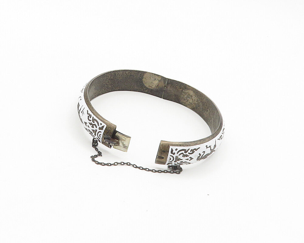SIAM 925 Silver Vintage Enamel Dragon Boat Dancer Bangle Bracelet BT7311