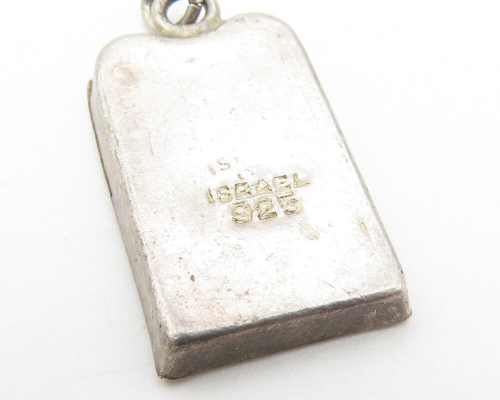 ISRAEL 925 Sterling Silver Vintage Mother Of Pearl Mosaic Pendant PT8862
