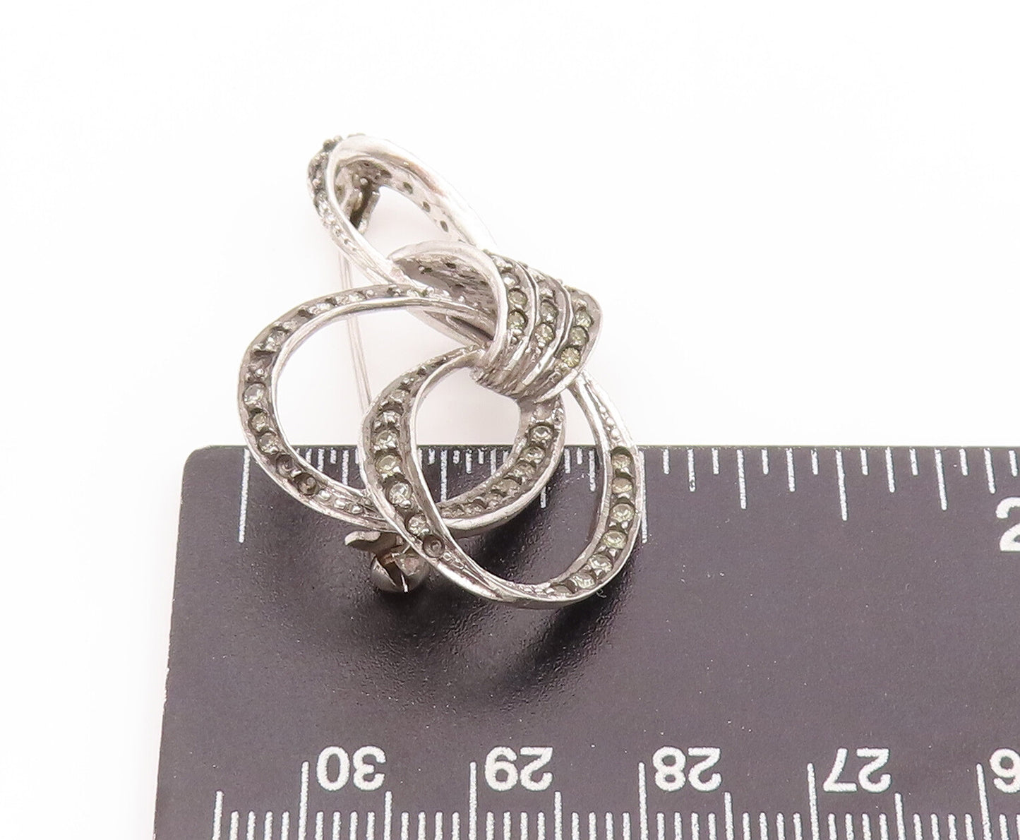 925 Sterling Silver Vintage Brooch Pin Modernist Loop Design Inlay Topaz BP11004