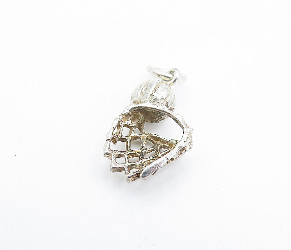 925 Sterling Silver Vintage Petite Basketball & Hoop Sports Pendant PT4059