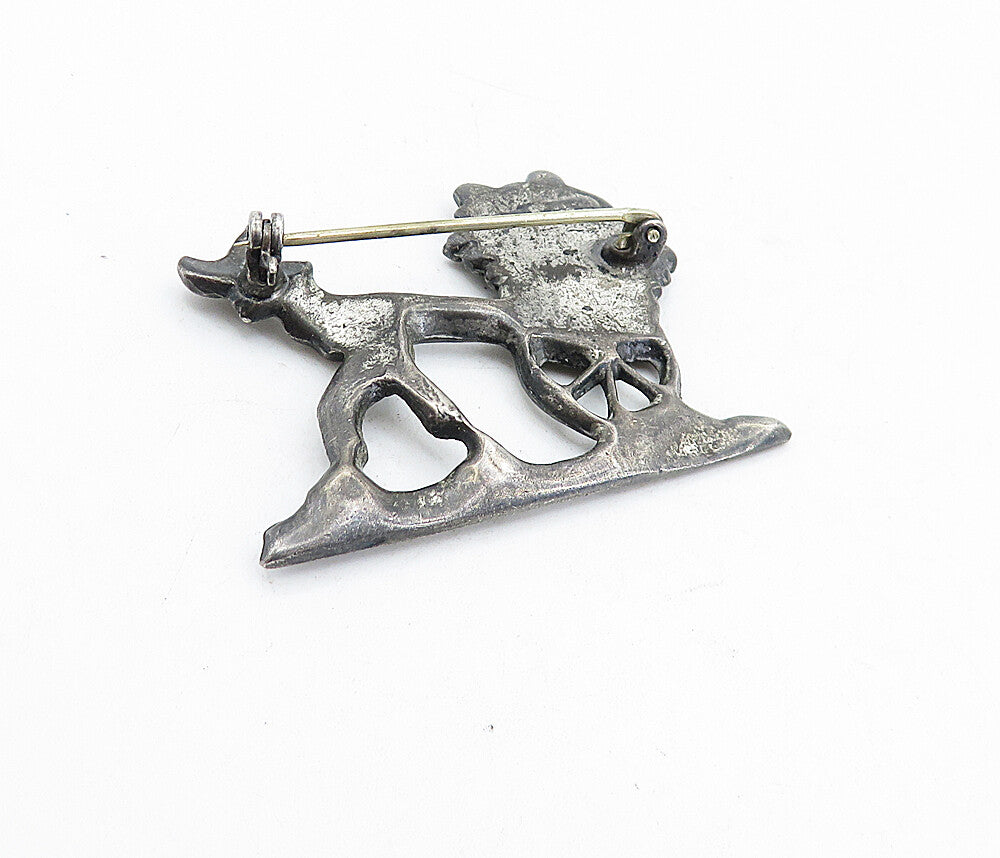 925 Sterling Silver Vintage Oxidized Man & Wheel Barrow Brooch Pin BP1487
