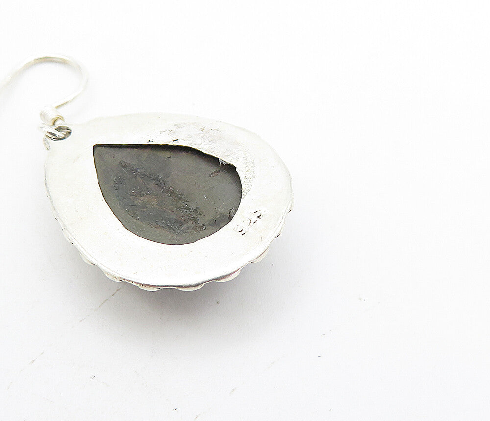 925 Sterling Silver Vintage Cabochon Cut Jasper Tear Drop Earrings EG3766