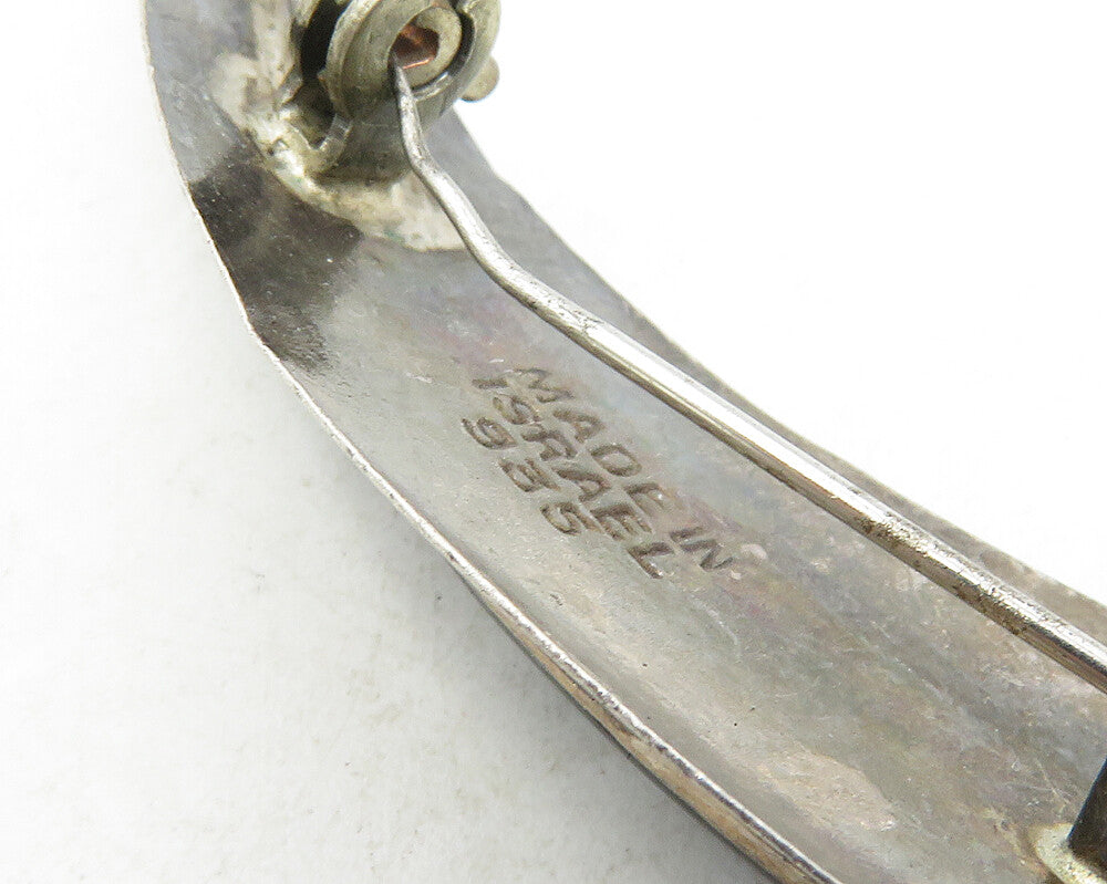 ISRAEL 925 Silver Vintage Mother Of Pearl Mosaic Leaf Brooch Pin BP4000