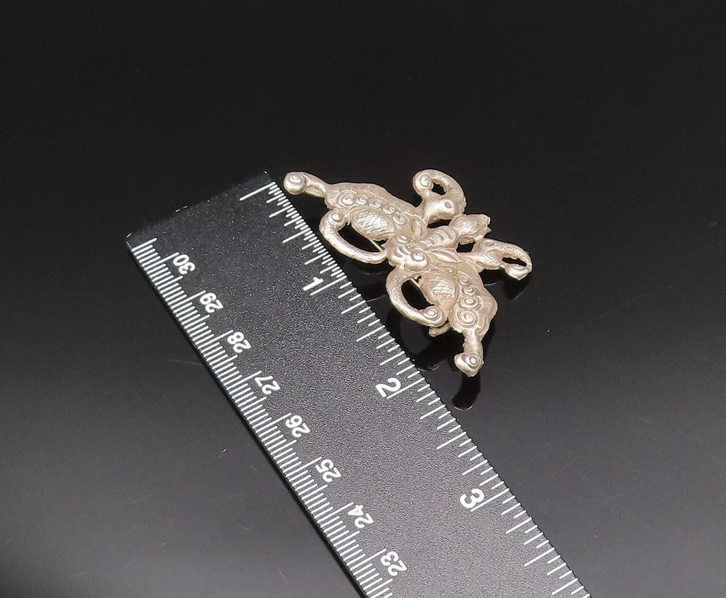 925 Sterling Silver Vintage Antique Textured Butterfly Motif Brooch Pin BP9570