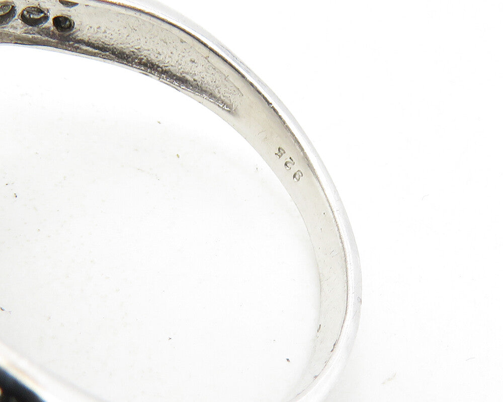 925 Sterling Silver Vintage Genuine Black Diamonds Band Ring Sz 7 RG9980
