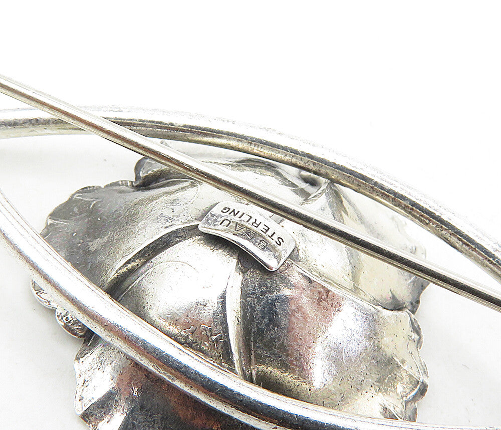BEAU 925 Sterling Silver Vintage Shiny Single Flower Motif Brooch Pin BP3304