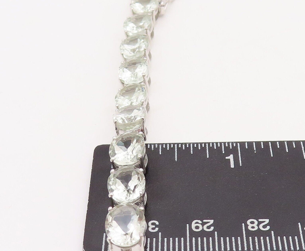 925 Sterling Silver Vintage Bracelet Oval Green Amethyst Tennis Bracelet BT10763