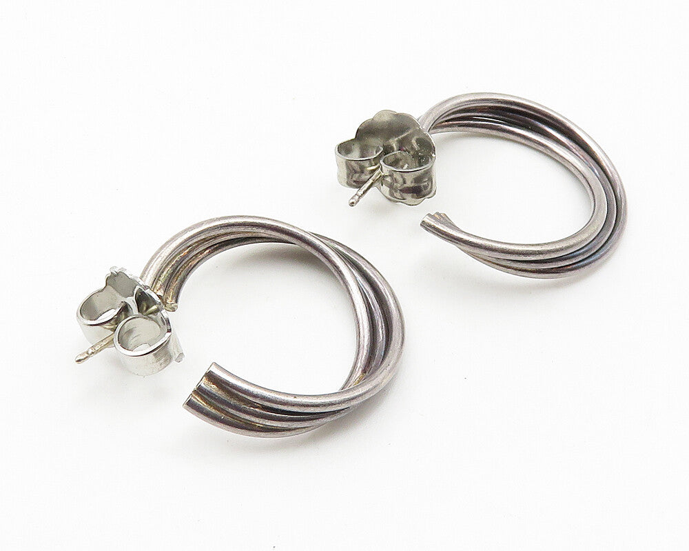 925 Sterling Silver Vintage Dark Tone Ribbed Twist Hoop Earrings EG5773
