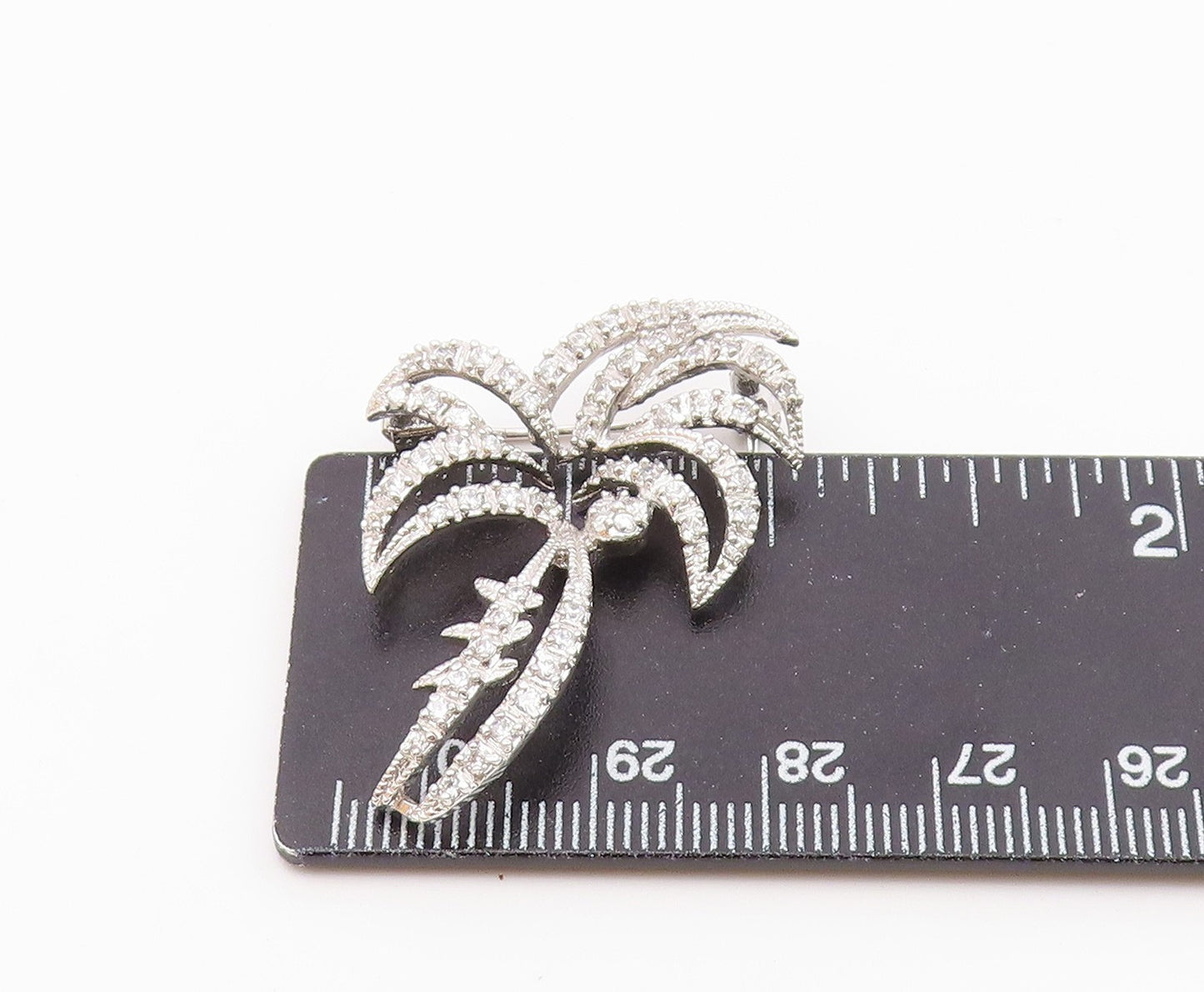 925 Sterling Silver Vintage Shiny Topaz Island Palm Tree Brooch Pin BP7885