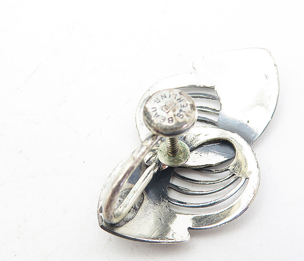 BEAU 925 Sterling Silver Vintage Oxidized Pattern Non Pierce Earrings EG4184
