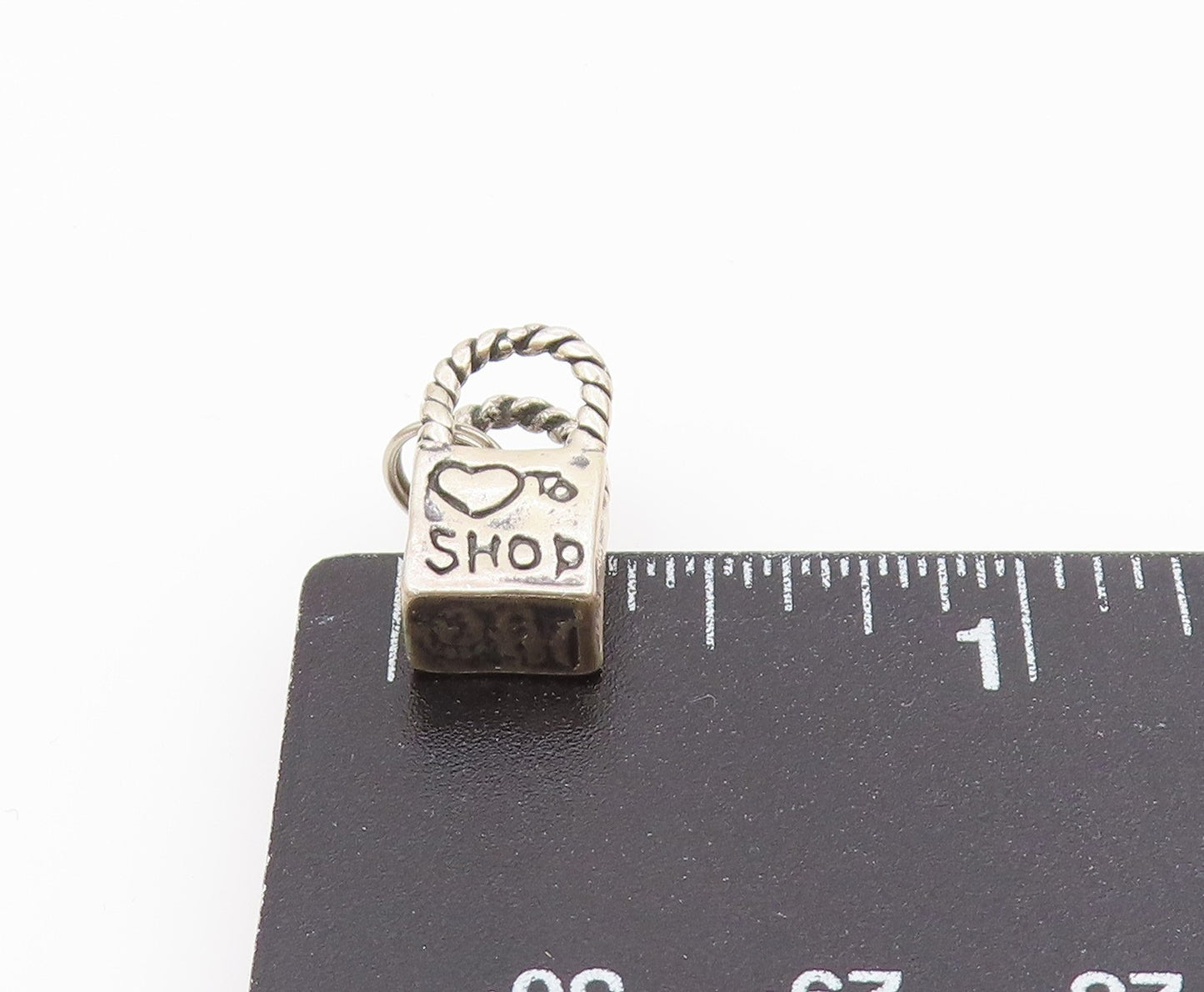 925 Sterling Silver Vintage Petite Ribbon Bow Shopping Bag Pendant PT19369