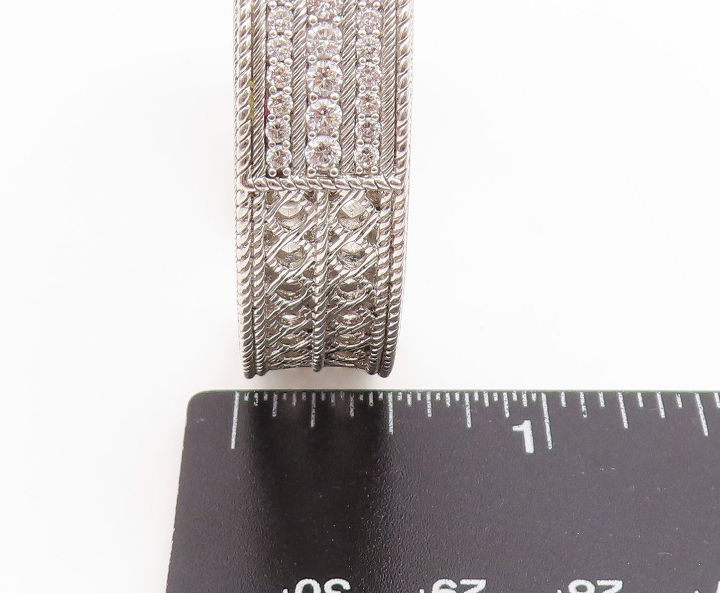 925 Sterling Silver Vintage Bracelet JUDITH RIPKA Elegant CZ Wide Cuff BT11927