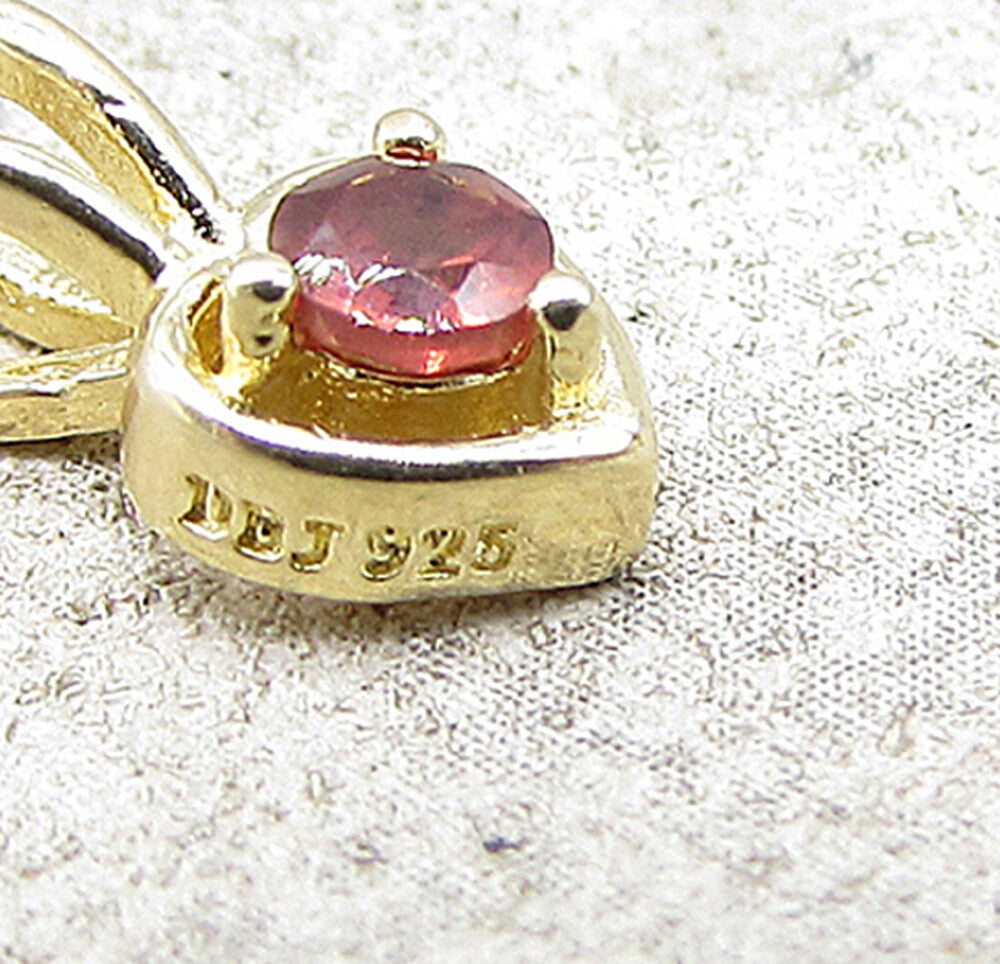 Gold Over 925 Sterling Silver Red Garnet Love Heart Slider Pendant PT1173