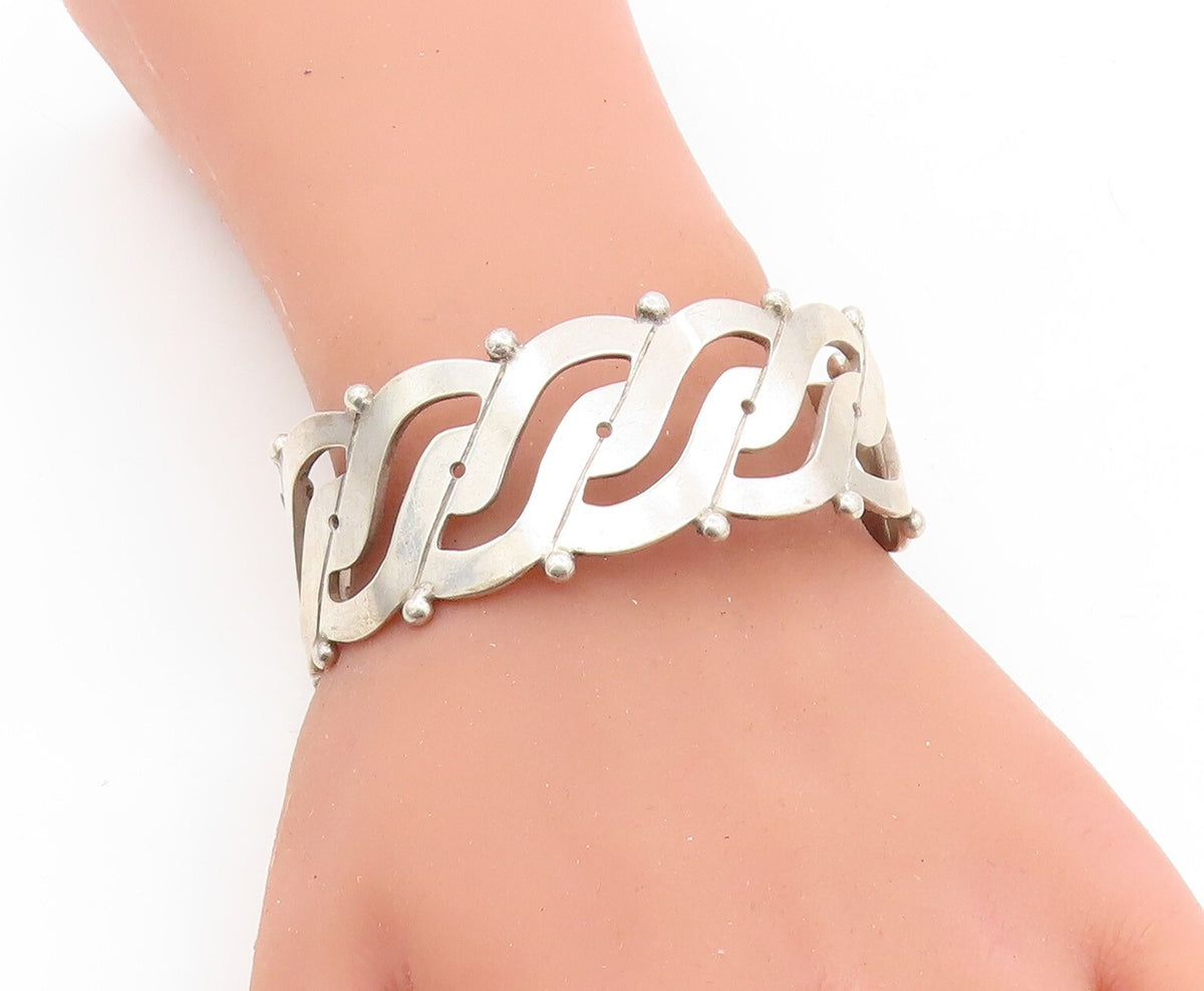 PRIETO 925 Sterling Silver Vintage Open Swirl Design Cuff Bracelet BT2777