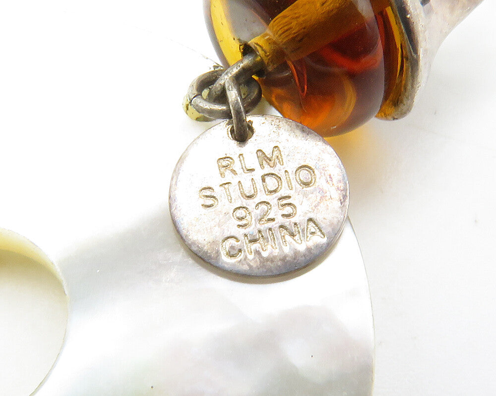 RLM STUDIO 925 Silver Vintage Mother Of Pearl & Amber Drop Earrings EG7237