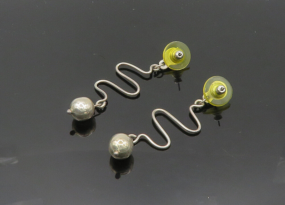 925 Sterling Silver Vintage Shiny Ball Bead Swirl Dangle Earrings EG10093