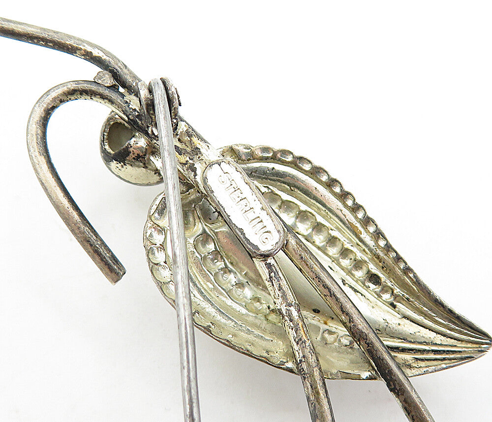 925 Sterling Silver Vintage Antique Floral Leaf Vine Motif Brooch Pin BP1509